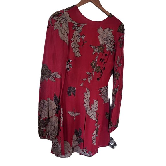 Reformation Deep Red Floral Long Sleeve Dress 0 - Picture 7 of 11